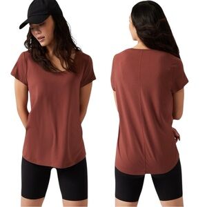 Athleta Stratus II Tee Shirt Ancient Mahogany Short Sleeve Sz S NWT